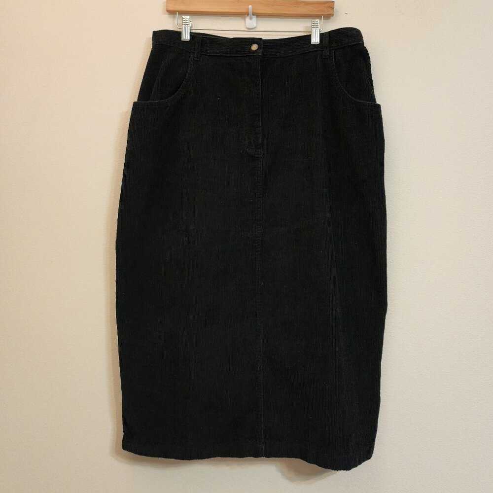 Style & Co Women 18W Corduray Maxi Skirt Back Slit Black Pocket Y2K Classic Boho